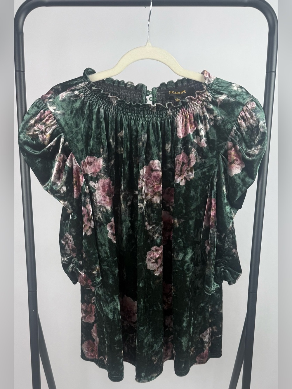 Sugarlips Sharon Floral Velvet Drape Sleeve Top Romantic Size Large - Picture 2 of 7
